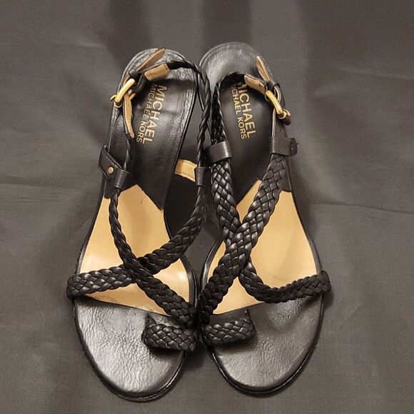 MICHAEL KORS BRAIDED LEATHER STILETTO PUMP HEEL SANDALS - Picture 2 of 13